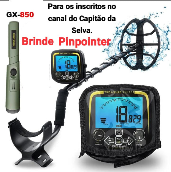 Detector de metal profissional gx 850 com iluminação no painél e bobina de alta sensibilidade